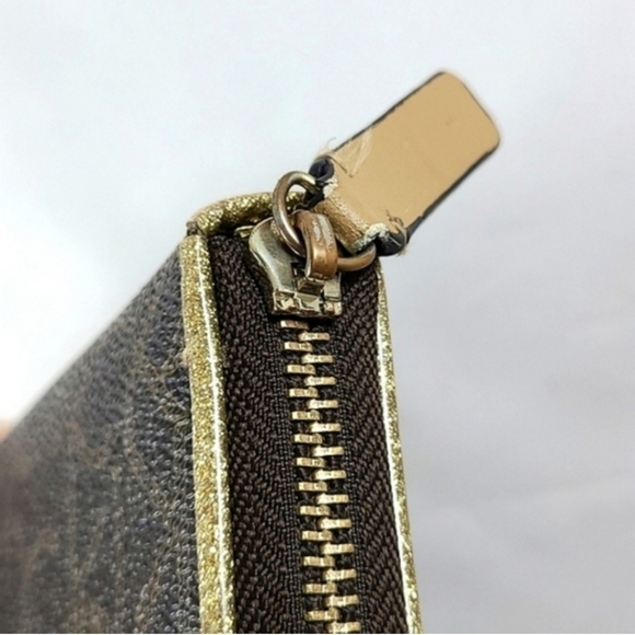 Calvin Klein Monogram Logo Continental Brown Gold Zip Around Wallet - Picture 5 of 16